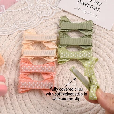 مشابك شعر الأطفال مبطنة بالكامل ولا تنزلق للشعر الناعم، فيونكات شعر منقطة، إكسسوارات شعر للأطفال، دبابيس شعر للرضع حديثي الولادة، مشابك شعر للأطفال الصغار 20 قطعة in Kuwait