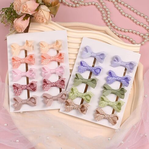 مشابك شعر الأطفال مبطنة بالكامل ولا تنزلق للشعر الناعم، فيونكات شعر منقطة، إكسسوارات شعر للأطفال، دبابيس شعر للرضع حديثي الولادة، مشابك شعر للأطفال الصغار 20 قطعة in Kuwait