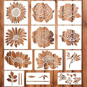 12PCS Large Reusable Flower Stencils for Painting - 11.8x11.8 Inch DIY Art Stencils for Wood, Walls, Furniture, Fabric, Garden Decor (Multiple Floral Designs Including Sunflower, Daisy, Butterfly) in Saudi Arabia