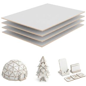 4 Pack Double-Sided Pre-Painted Colored Plywood Sheets, 11.7"x8.27"x1/8" (3mm) Laser-Friendly Craft Boards for Cutting & Engraving (White) in Kuwait