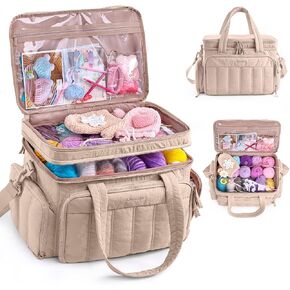 MYBAGZING Large Knitting & Crochet Bag Organizer for Yarn Storage, Double-Layer Knitting Project Bag with 6 Grommets, Yarn Organizer Tote for Knitting Supplies Crochet Hooks & Accessories Gift for Mom in Kuwait