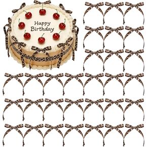 30PCS Leopard Print Cake Bows Ribbon Cheetah Bowknot Toppers for Bachelorette, Bridal Shower, Jungle Theme & Girls Women's Birthday Party Decor in Saudi Arabia