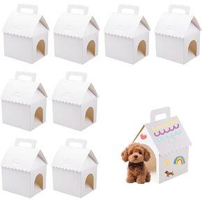 24 Pcs Dog Party Favors Boxes with Handle, Foldable Dog House Shaped Treat Gift Boxes with Holes for Puppy Pet Adoption, Kid DIY Crafting, Birthday Back to School Party Supplies in Kuwait