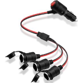 12V 24V Cigarette Lighter Splitter,1 to 3 Car Cigarette Lighter Cable,3-Way Socket with ON/Off Switch, 16AWG 15A Triple Power Extension Cable for Car, RV, Boat Device Etc -30cm/1FT in Kuwait