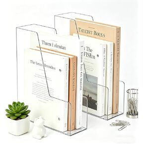 Generic Vertical File Holder, Clear PET Desk Organizer - for Magazines, Binders, Notebooks, Mail & Paper. Multi-Purpose for Home/Office/School, Space-Saving, 2 Pack in Saudi Arabia