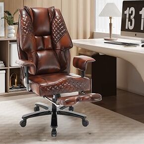 Heavy Duty Executive Office Chair, 550lbs Big and Tall Office Chair with Wide Seat, Reclining Ergonomic Desk Chair with Footrest PU Leather Computer Chair for Home Office, Red Brown in Saudi Arabia