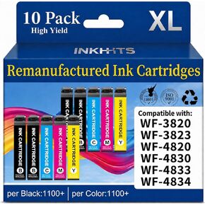 Remanufactured Ink Cartridges Replacement for Epson 822XL Ink Cartridges Combo Pack for Epson 822 XL to use with Workforce Pro WF-3820 WF-4820 WF-3823 WF-4833 WF-4830 (10 Pack, Latest Chip) in Kuwait