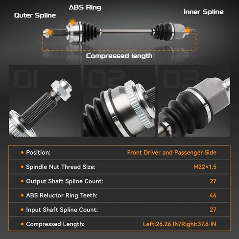 2x Front CV Axle Shaft Assembly Compatible with Hyundai 2011-2013 Elantra L4 1.8L, 2013-2013 Elantra Coupe L4 1.8L, Automatic Transmission, Driver and Passenger Side 66-3737 66-3768 in Kuwait