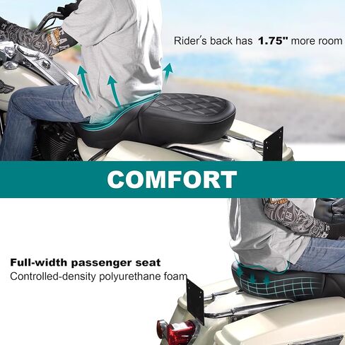 MoKitDora One-Piece Softail Driver Passenger Seat for Harley 2018-Later Harley Low Rider FXLR FXLRS FXLRST and Sport Glide FLSB Models, Lattice Stitched in Kuwait
