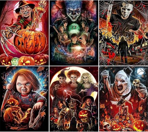 Horror Diamond Art Kits for Adults, Halloween Diamond Painting Kits for Beginner, 5D DIY Diamond Dots Full Drill Crafts for Gem Art Dot Art for Adults Home Wall Decor for Teens Boys Girls 14x14 inch in Saudi Arabia