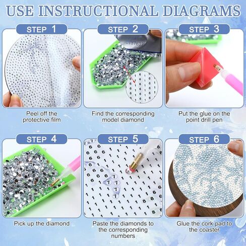 Ferrochef 12 Pcs Blue Floral Hydrangea Diamond Art Coasters Kit, 5D DIY Diamond Coasters Crafts with Tool Kit, Non Slip Cork Coaster for Women Blue Coquette Aesthetic Bow Printed Gift in Kuwait