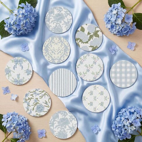 Ferrochef 12 Pcs Blue Floral Hydrangea Diamond Art Coasters Kit, 5D DIY Diamond Coasters Crafts with Tool Kit, Non Slip Cork Coaster for Women Blue Coquette Aesthetic Bow Printed Gift in Kuwait