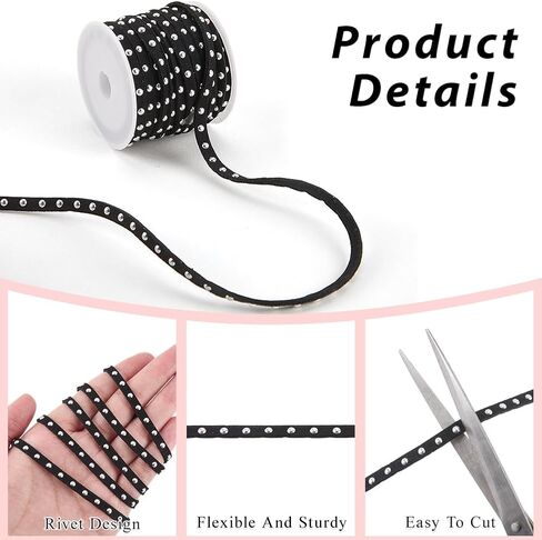 16.4 Yards 3 Colors Studded Flat Ribbon Strips Trim Microfiber Faux Suede Cord String Leather Lace Beading Rope Thread with Punk Rivets for Jewelry Making Bracelet DIY Craft in Kuwait