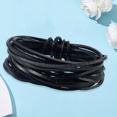 GORGECRAFT 5m Black Leather Cord 3mm Wide Genuine Leather Strings 3mm Thick Flat Cowhide Strips Braiding Beading Thread Rope for Bracelets Necklace Jewellery Making Boot Lace Belts DIY Crafts in Saudi Arabia