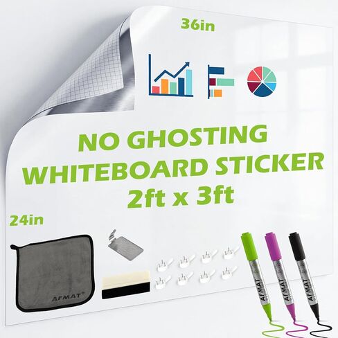 AFMAT Whiteboard Sticker for Wall, 4x8ft White Board Paper, Super Sticky Dry Erase Wallpaper, Peel and Stick Dry Erase Board with 20 Markers, No Ghosting Whiteboard Paper for Home Office Classroom in Kuwait