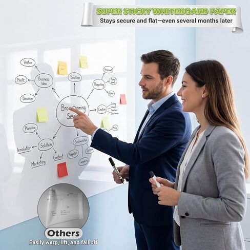 AFMAT Whiteboard Sticker for Wall, 4x8ft White Board Paper, Super Sticky Dry Erase Wallpaper, Peel and Stick Dry Erase Board with 20 Markers, No Ghosting Whiteboard Paper for Home Office Classroom in Kuwait