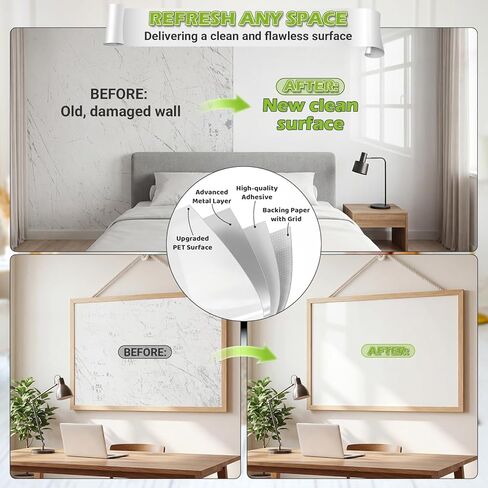 AFMAT Whiteboard Sticker for Wall, 4x8ft White Board Paper, Super Sticky Dry Erase Wallpaper, Peel and Stick Dry Erase Board with 20 Markers, No Ghosting Whiteboard Paper for Home Office Classroom in Kuwait