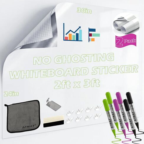 AFMAT Whiteboard Sticker for Wall, 4x8ft White Board Paper, Super Sticky Dry Erase Wallpaper, Peel and Stick Dry Erase Board with 20 Markers, No Ghosting Whiteboard Paper for Home Office Classroom in Kuwait