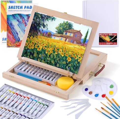 54 Pieces Watercolor Paint Set with Tabletop Easel, Complete Starter Painting Art Supplies with Watercolor Paints, Canvases, Sketch Pads, Brushes and Palette for Beginners Young Artists and Adults in Saudi Arabia