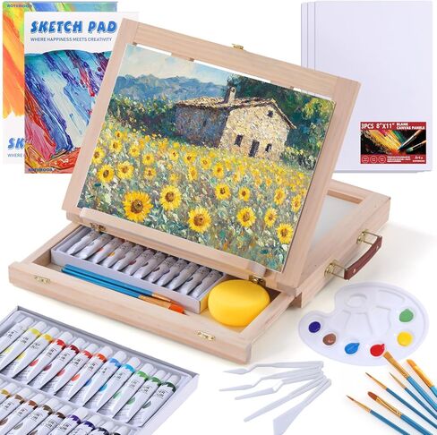 54 Pieces Watercolor Paint Set with Tabletop Easel, Complete Starter Painting Art Supplies with Watercolor Paints, Canvases, Sketch Pads, Brushes and Palette for Beginners Young Artists and Adults in Saudi Arabia