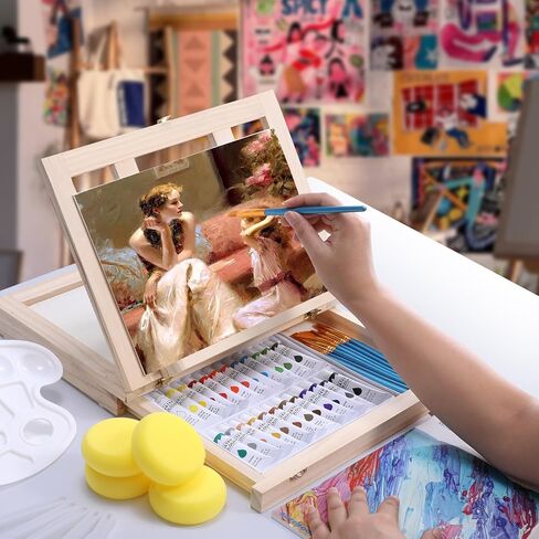 54 Pieces Watercolor Paint Set with Tabletop Easel, Complete Starter Painting Art Supplies with Watercolor Paints, Canvases, Sketch Pads, Brushes and Palette for Beginners Young Artists and Adults in Saudi Arabia