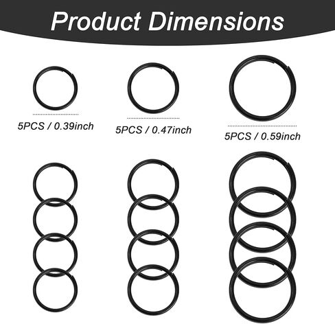 15PCS Titanium Key Rings, 10/12/15mm Lightweight Small Key Rings, Durable Black Keychain Rings for Keys, Necklaces, Jewelry Attachment in Saudi Arabia