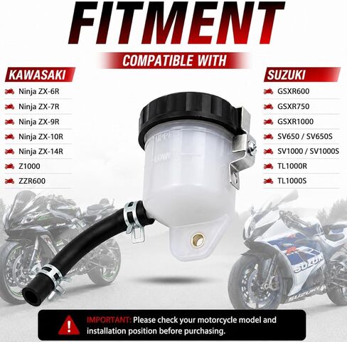 Brake Fluid Reservoir Tank with Hose for Kawasaki Ninja ZX6R ZX7R ZX10R ZX14R Z1000 ZZR600, Front Brake Clutch Master Cylinder Oil Cup Compatible with Suzuki GSXR 600 750 1000 SV650 SV1000 TL1000 in Saudi Arabia