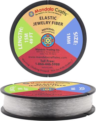 Mandala Crafts Very Strong 1mm Elastic String for Jewelry Making - 49 FT Heavy Duty Round Stretchy Clear String Jewelry Fiber Elastic Cord Spool for Decorative Threading Applications in Kuwait