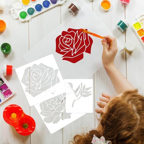 12PCS Large Reusable Flower Stencils for Painting - 11.8x11.8 Inch DIY Art Stencils for Wood, Walls, Furniture, Fabric, Garden Decor (Multiple Floral Designs Including Sunflower, Daisy, Butterfly) in Saudi Arabia