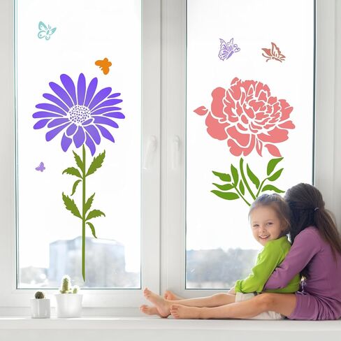 12PCS Large Reusable Flower Stencils for Painting - 11.8x11.8 Inch DIY Art Stencils for Wood, Walls, Furniture, Fabric, Garden Decor (Multiple Floral Designs Including Sunflower, Daisy, Butterfly) in Saudi Arabia