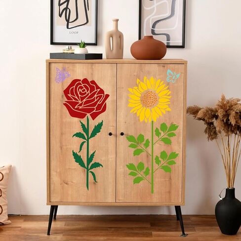 12PCS Large Reusable Flower Stencils for Painting - 11.8x11.8 Inch DIY Art Stencils for Wood, Walls, Furniture, Fabric, Garden Decor (Multiple Floral Designs Including Sunflower, Daisy, Butterfly) in Saudi Arabia