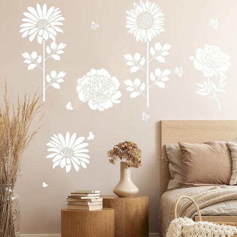 12PCS Large Reusable Flower Stencils for Painting - 11.8x11.8 Inch DIY Art Stencils for Wood, Walls, Furniture, Fabric, Garden Decor (Multiple Floral Designs Including Sunflower, Daisy, Butterfly) in Saudi Arabia