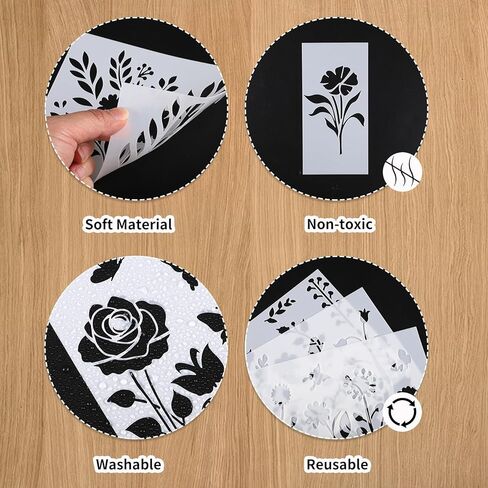 WSICSE 40 Pieces Flower Stencils for Painting, Reusable 40 Floral Designs Stencils for Drawing on Wall Decor Wood Rocks Canvas Fabric DIY Scrapbook Card Glass Pottery (3×6 & 4.7×6 Inch) in Kuwait