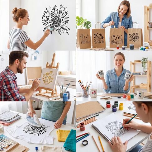 WSICSE 40 Pieces Flower Stencils for Painting, Reusable 40 Floral Designs Stencils for Drawing on Wall Decor Wood Rocks Canvas Fabric DIY Scrapbook Card Glass Pottery (3×6 & 4.7×6 Inch) in Kuwait