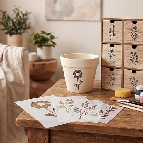 WSICSE 40 Pieces Flower Stencils for Painting, Reusable 40 Floral Designs Stencils for Drawing on Wall Decor Wood Rocks Canvas Fabric DIY Scrapbook Card Glass Pottery (3×6 & 4.7×6 Inch) in Kuwait