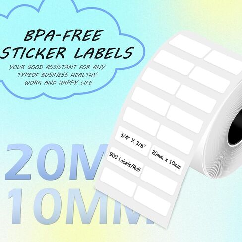 Multi-Purpose White Self-Adhesive Label Paper Compatible with Phomemo M100/M200/M110/M220/M120/M221 Label Printer, 3/4" X 3/8"(20x10mm), 900 Labels/Roll,1 Roll in Saudi Arabia