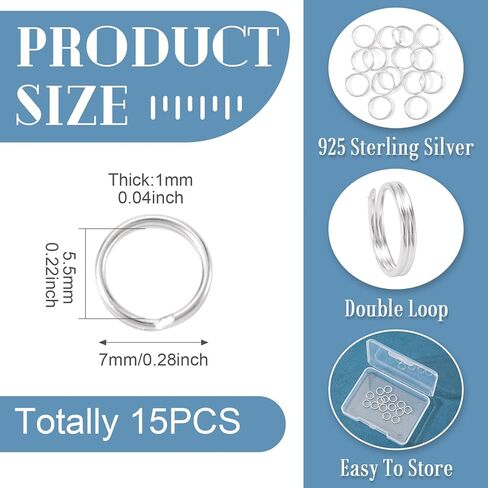 Beadthoven 20pcs 925 Sterling Silver Split Jump Rings 5mm Double Loop Small Key Ring Round Jewelry Open Connectors Findings for Jewelry Making DIY Keychain Necklace Bracelets Crafts in Saudi Arabia