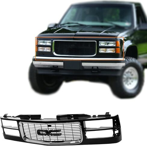 شبكة أمامية مزودة بغطاء أسود وإدراج أسود متوافق مع 1994-2000 GMC C/K 1500 2500 3500 Yukon مع نوع المصابيح الأمامية المركبة in Saudi Arabia