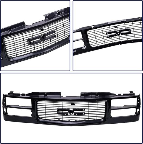 شبكة أمامية مزودة بغطاء أسود وإدراج أسود متوافق مع 1994-2000 GMC C/K 1500 2500 3500 Yukon مع نوع المصابيح الأمامية المركبة in Saudi Arabia