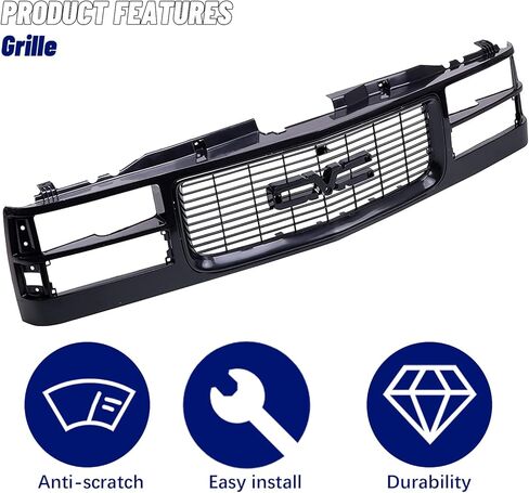 شبكة أمامية مزودة بغطاء أسود وإدراج أسود متوافق مع 1994-2000 GMC C/K 1500 2500 3500 Yukon مع نوع المصابيح الأمامية المركبة in Saudi Arabia