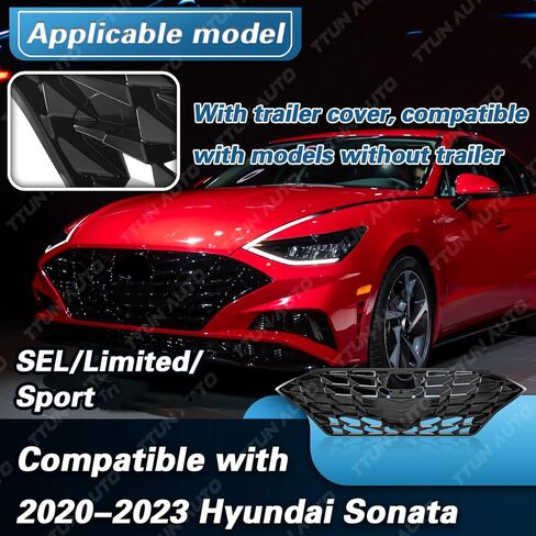 Compatible with 2020-2023 Hyundai Sonata Limited/SEL Frong center Front Bumper Grille Sports Edition,86350-L0700 HY1200230(Without Sensor Hole & Camera Hole) in Saudi Arabia