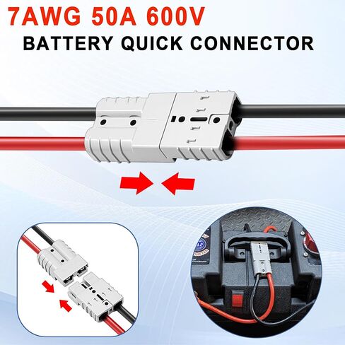 2Pcs 50A Battery Quick Connector, Anderson Connector 50A Kit, 7AWG 600V 1.64ft Battery Cables with M8 Terminal, Battery Quick Connector Waterproof for Battery Cars, Sightseeing Cars, Tractors, Motors in Saudi Arabia