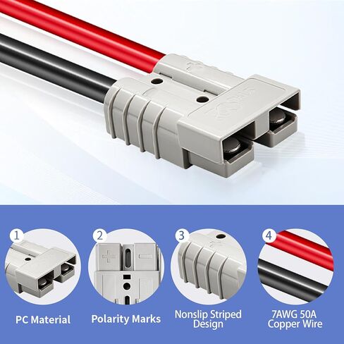 2Pcs 50A Battery Quick Connector, Anderson Connector 50A Kit, 7AWG 600V 1.64ft Battery Cables with M8 Terminal, Battery Quick Connector Waterproof for Battery Cars, Sightseeing Cars, Tractors, Motors in Saudi Arabia