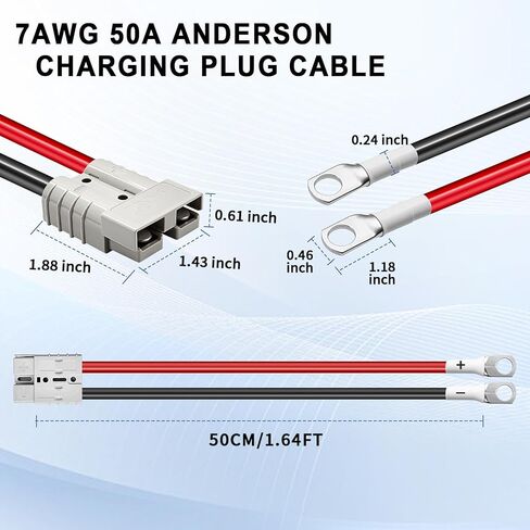 2Pcs 50A Battery Quick Connector, Anderson Connector 50A Kit, 7AWG 600V 1.64ft Battery Cables with M8 Terminal, Battery Quick Connector Waterproof for Battery Cars, Sightseeing Cars, Tractors, Motors in Saudi Arabia