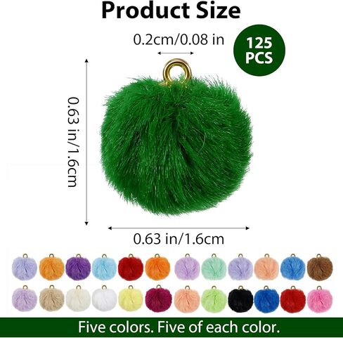 125 قطعة من سلاسل المفاتيح Pompom، سلسلة مفاتيح صغيرة ملونة بوم بوم لسلاسل المفاتيح DIY Poms Poms Crafts لسلاسل المفاتيح وأقراط الشرابة وقلادة صناعة المجوهرات، 25 لونًا in Kuwait