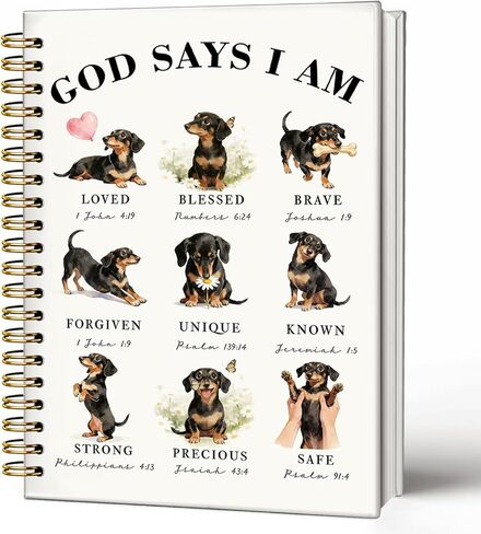 Christian Dachshund Notebook Journal, God Says You are Bible Verse Weiner Dog Journal, Dachshund Gifts for Women, Weiner Dog Gifts, Religious Scripture Hardcover Spiral Notebook 5.5x8.3 Inch in Kuwait