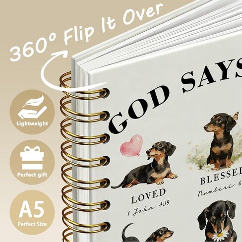 Christian Dachshund Notebook Journal, God Says You are Bible Verse Weiner Dog Journal, Dachshund Gifts for Women, Weiner Dog Gifts, Religious Scripture Hardcover Spiral Notebook 5.5x8.3 Inch in Kuwait