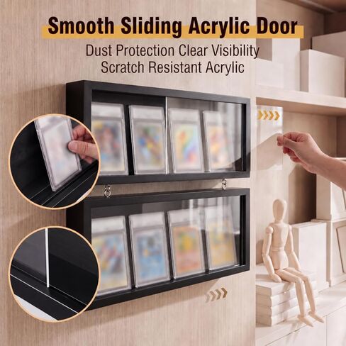 Yinkin Graded Sports Card Display Frame, 4 Pack PSA Trading Card Display Case Wall Mount, UV Protection Wood Baseball Basketball Football Hockey Cards Shelf with Clear View for Collection, Black in Kuwait
