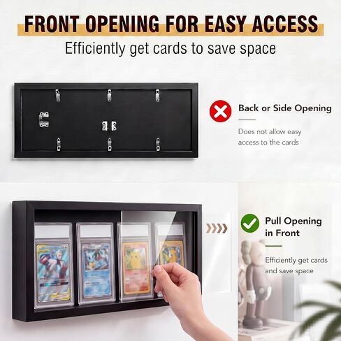 Yinkin Graded Sports Card Display Frame, 4 Pack PSA Trading Card Display Case Wall Mount, UV Protection Wood Baseball Basketball Football Hockey Cards Shelf with Clear View for Collection, Black in Kuwait