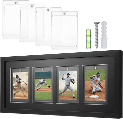 Trading Card Display Frame for 4 Standard Cards - Wall Mount Baseball Card Display Case with UV Protection Magnetic Card Holder, Display For Sports Baseball Basketball Football Trading Standard Cards, in Kuwait